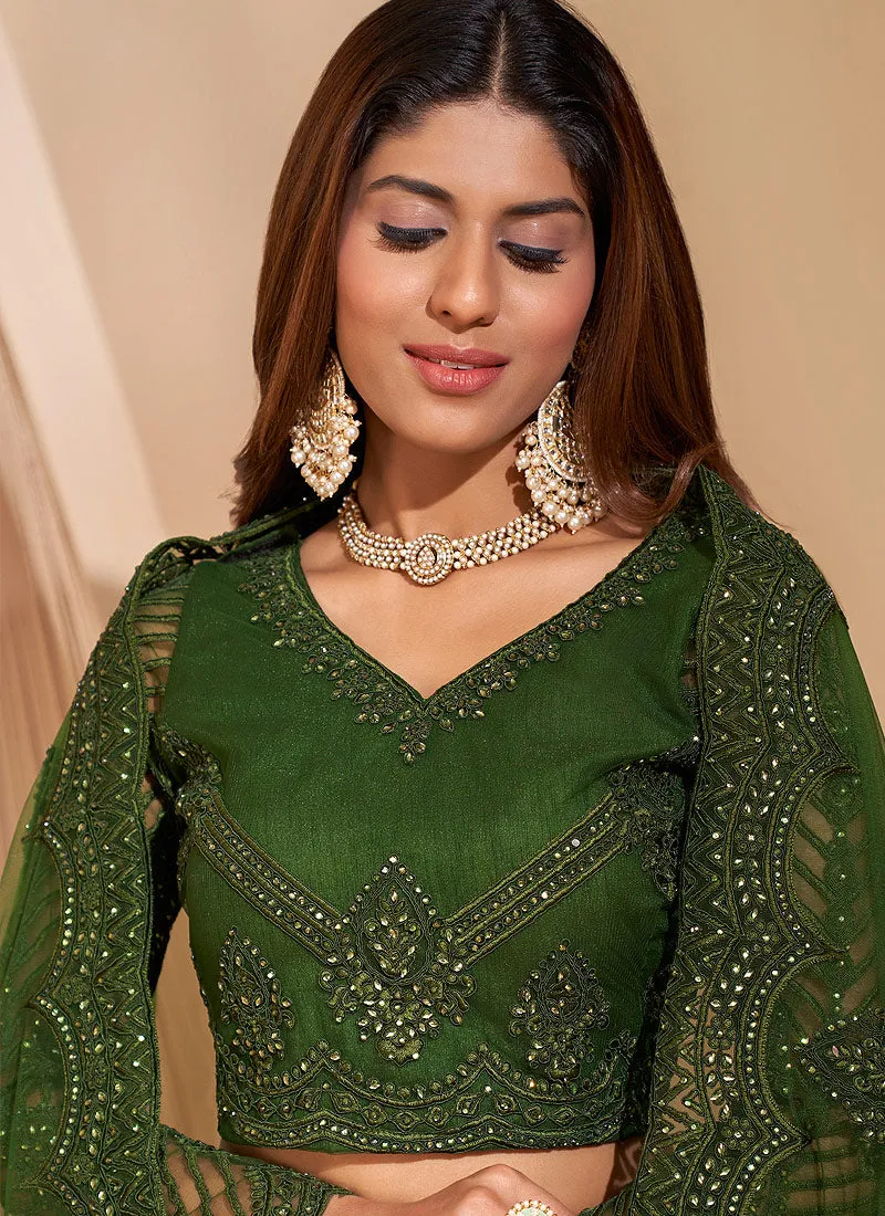 Green Traditional Embroidered Wedding Lehenga Choli