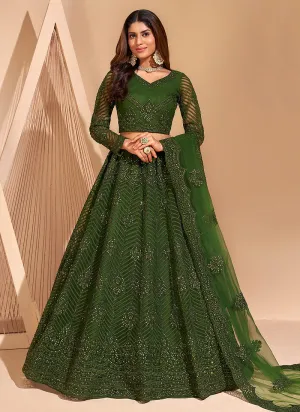 Green Traditional Embroidered Wedding Lehenga Choli