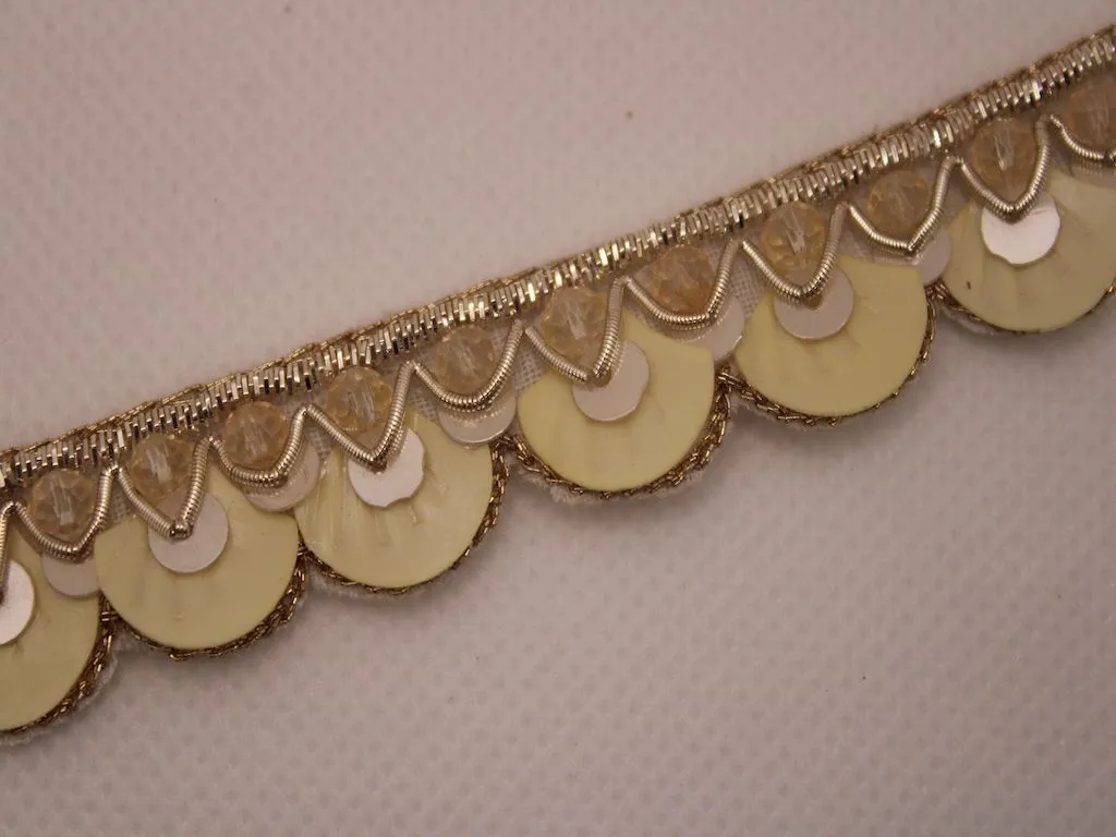 Light Golden Fancy Sequins and Stone Work Embroidered Border