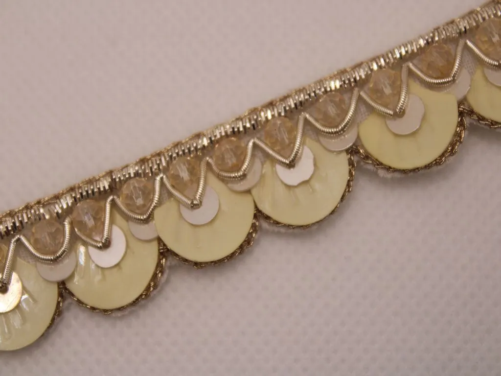 Light Golden Fancy Sequins and Stone Work Embroidered Border