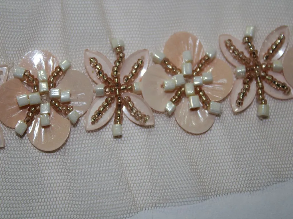 Light Pink Beads Work Embroidered Border