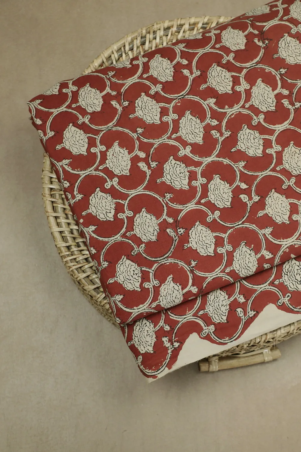 Maroon with Intricate Design Bagru Cotton Fabric