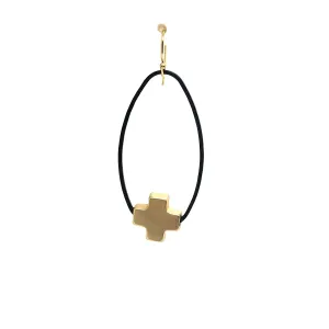 Matte Gold Cross Inset Matte Black Oval Hoop Earrings