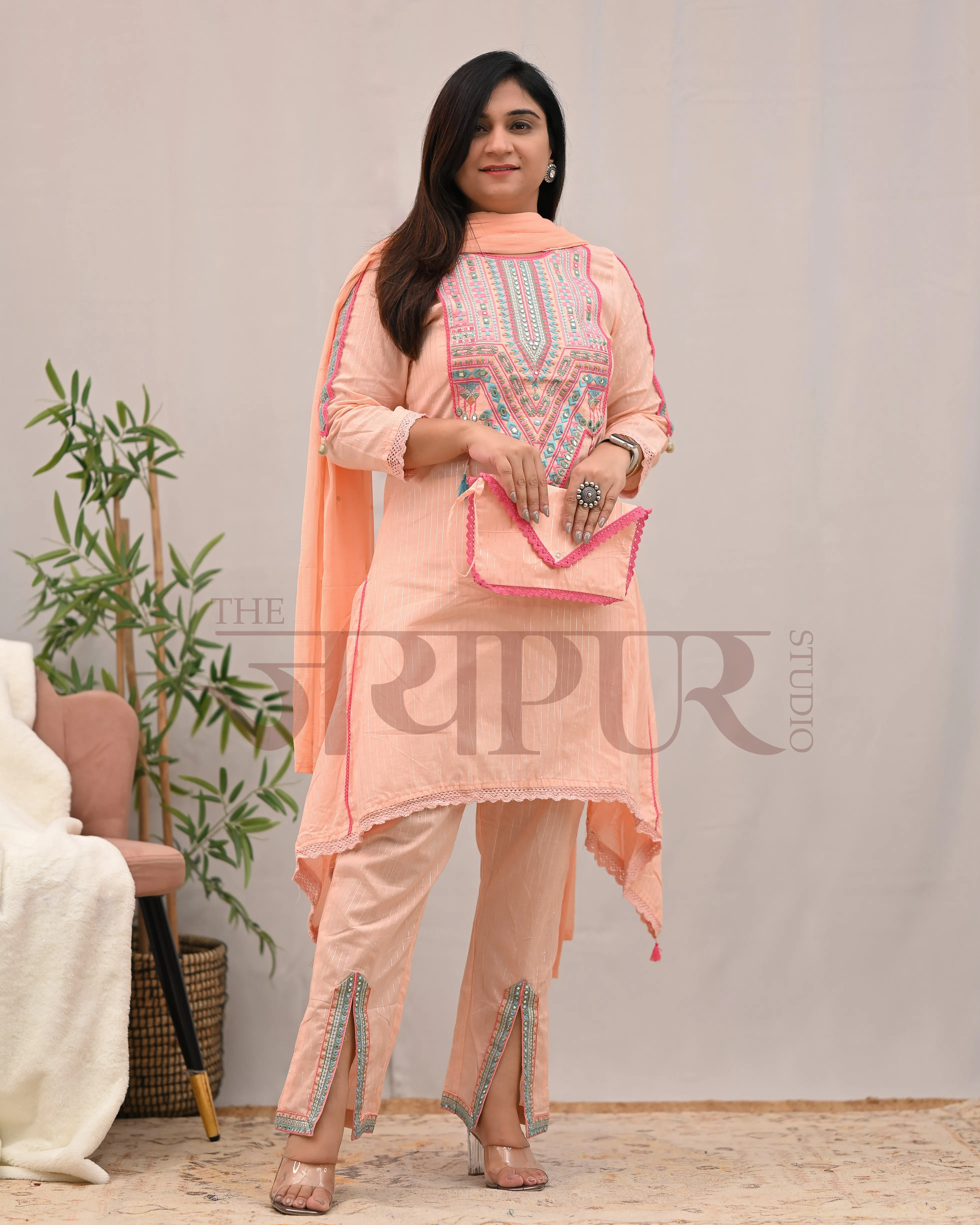 Meerza Asymmetric Embroidered Pant Set