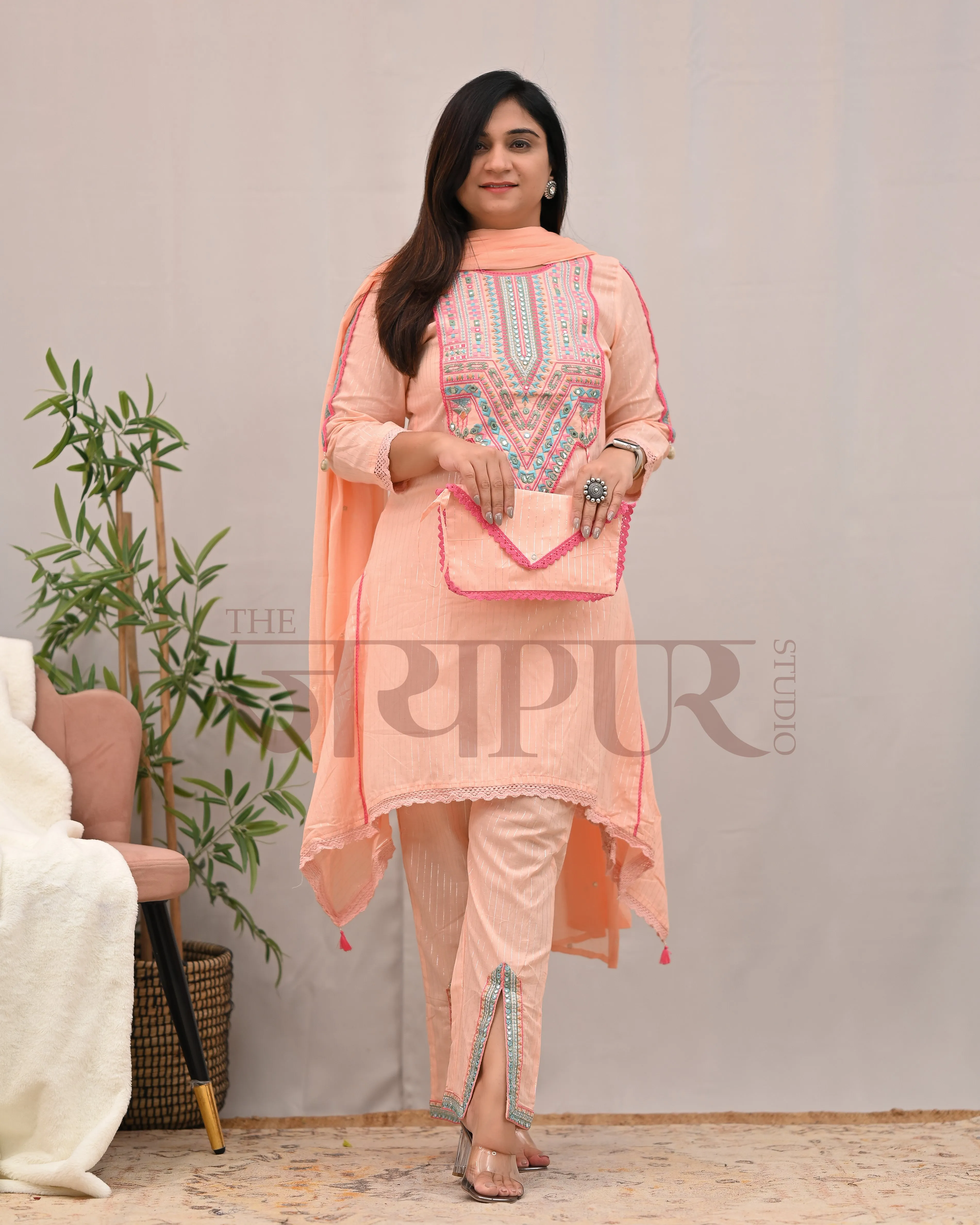 Meerza Asymmetric Embroidered Pant Set