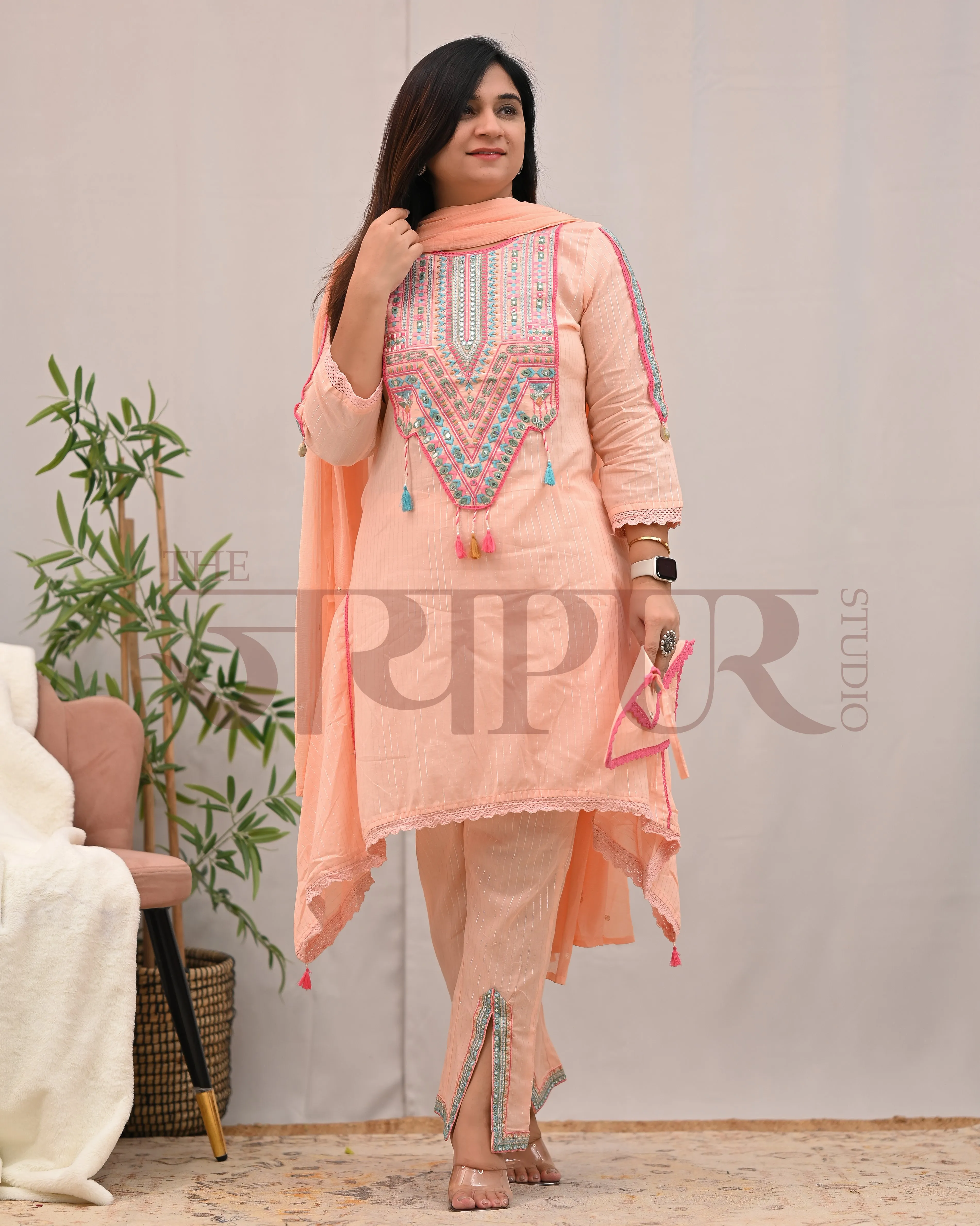 Meerza Asymmetric Embroidered Pant Set