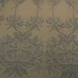 Nude Tulle with Gold and Silver Floral Embroidery Fabric