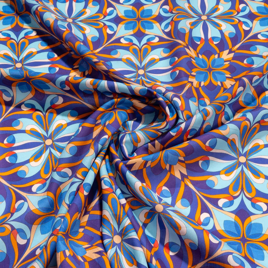Orange & Blue Kaleidoscopic Printed Luxury Cotton
