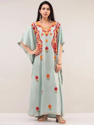 Pastel Green Aari Embroidered Kashmere Free Size Kaftan  - K12K059