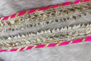 Pink Gota Work Embroidered Border