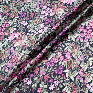 Pretty Pink Floral Printed Midnight Pure Silk Twill