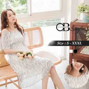 PRINTED WAIST ELASTIC DRESS