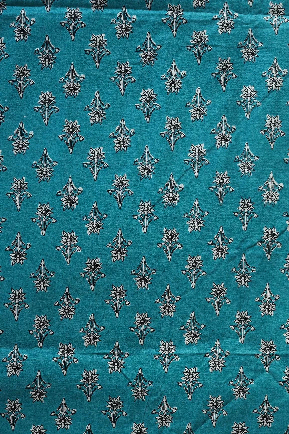 Rama Blue And White Floral Print On Pure Cotton Fabric