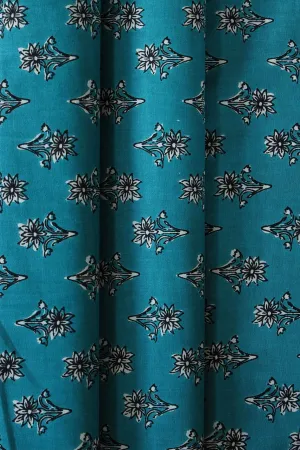 Rama Blue And White Floral Print On Pure Cotton Fabric