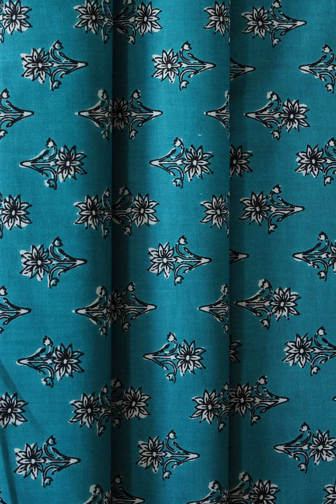 Rama Blue And White Floral Print On Pure Cotton Fabric