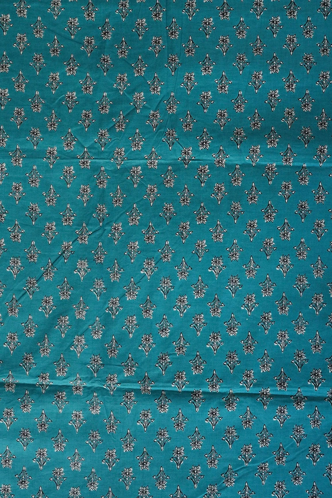 Rama Blue And White Floral Print On Pure Cotton Fabric