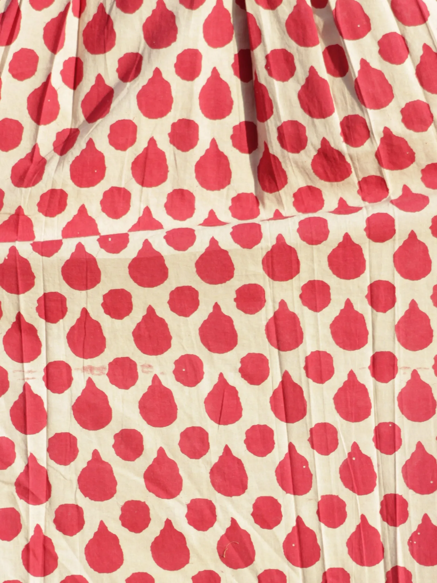 Red Ivory Hand Block Printed Cotton Dress With Knife Pleats - D103F484