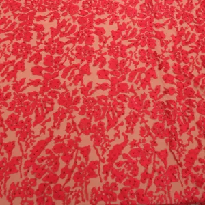 Red Tulle with Red Pearls Abstract Embroidery Fabric