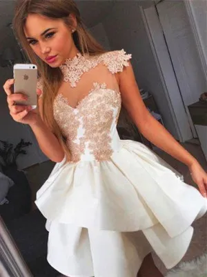 Romantic Satin High-neck Neckline A-line Cocktail Dresses CD071