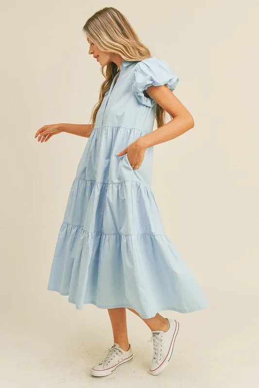 Sky Blue Button Down Midi Dress