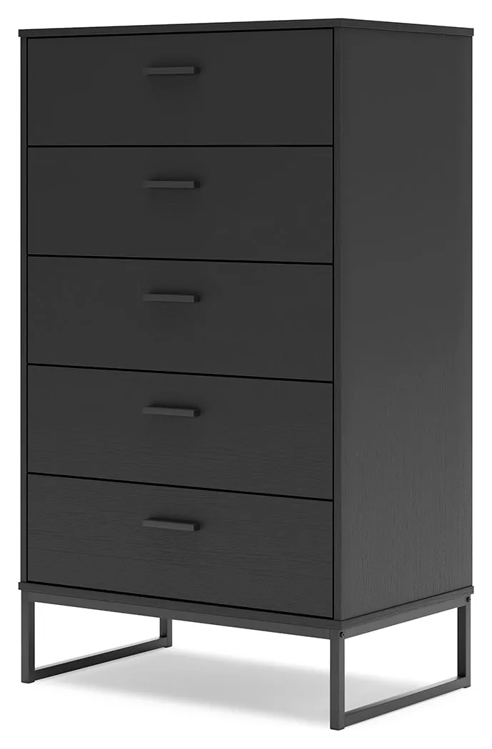 Socalle Full Panel Platform Bed with Dresser, Chest and Nightstand in Black