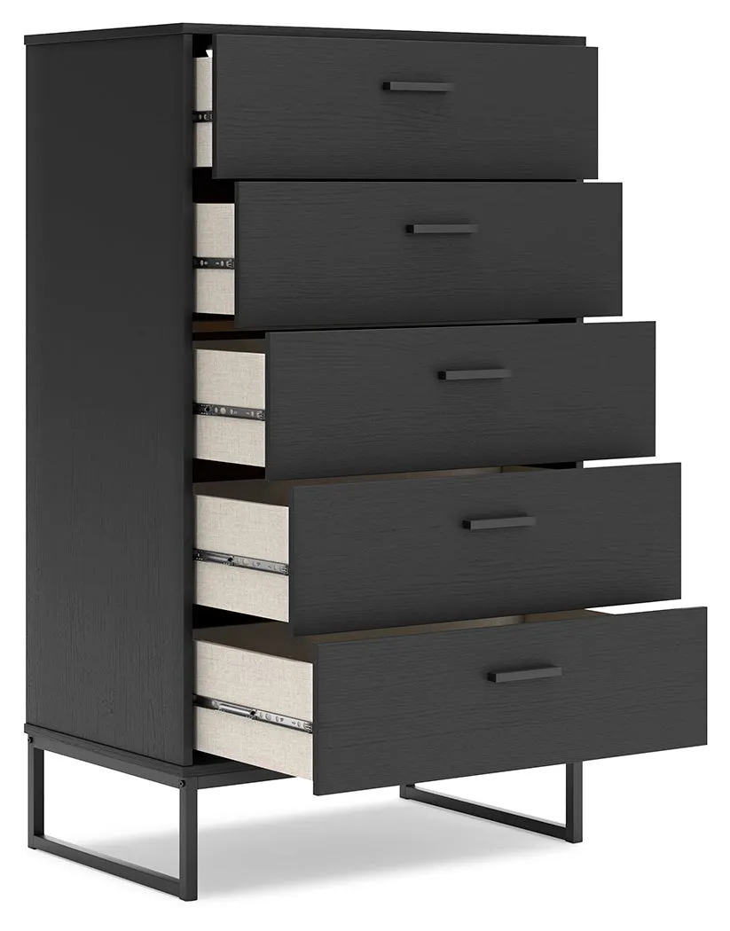 Socalle Full Panel Platform Bed with Dresser, Chest and Nightstand in Black