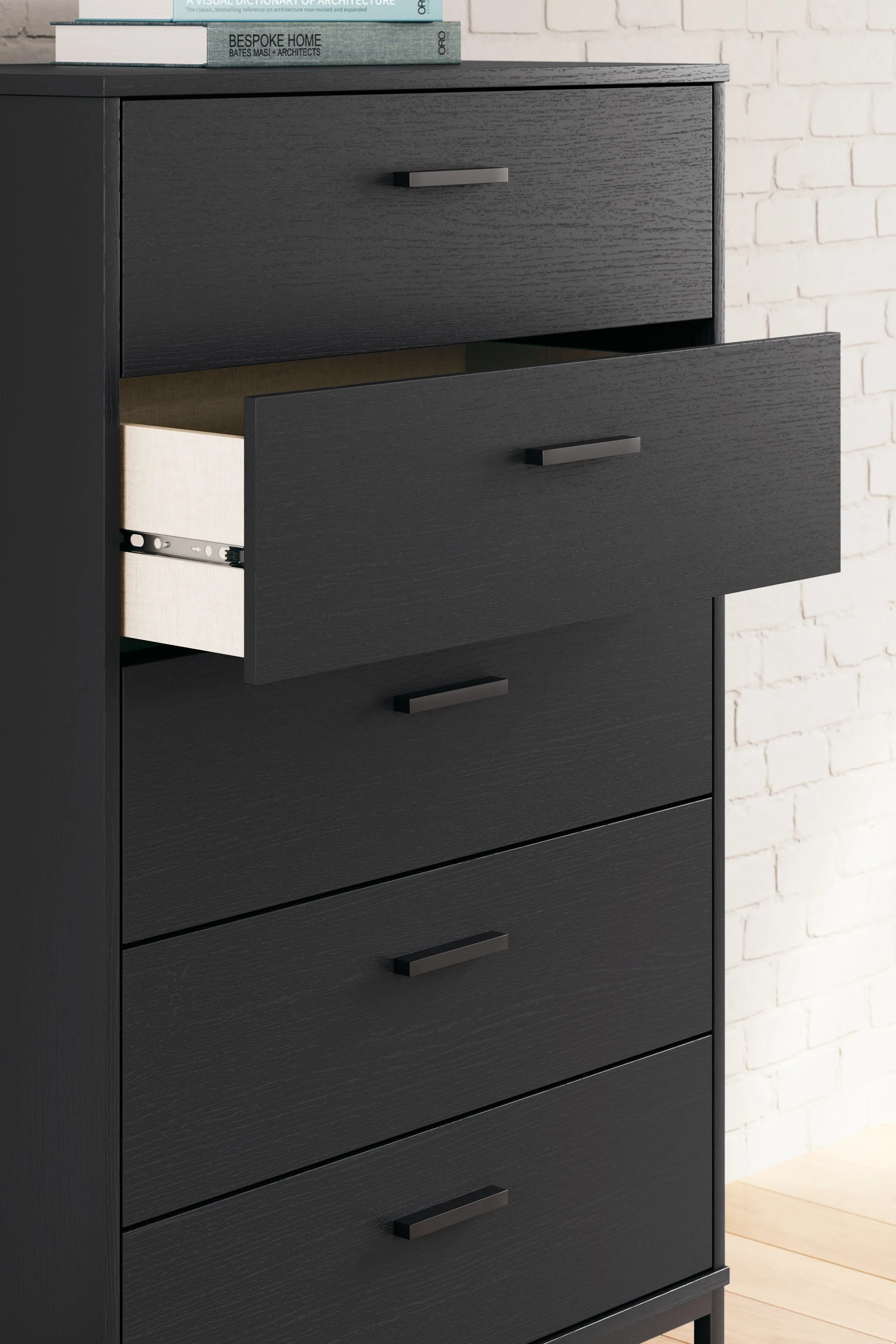 Socalle Full Panel Platform Bed with Dresser, Chest and Nightstand in Black