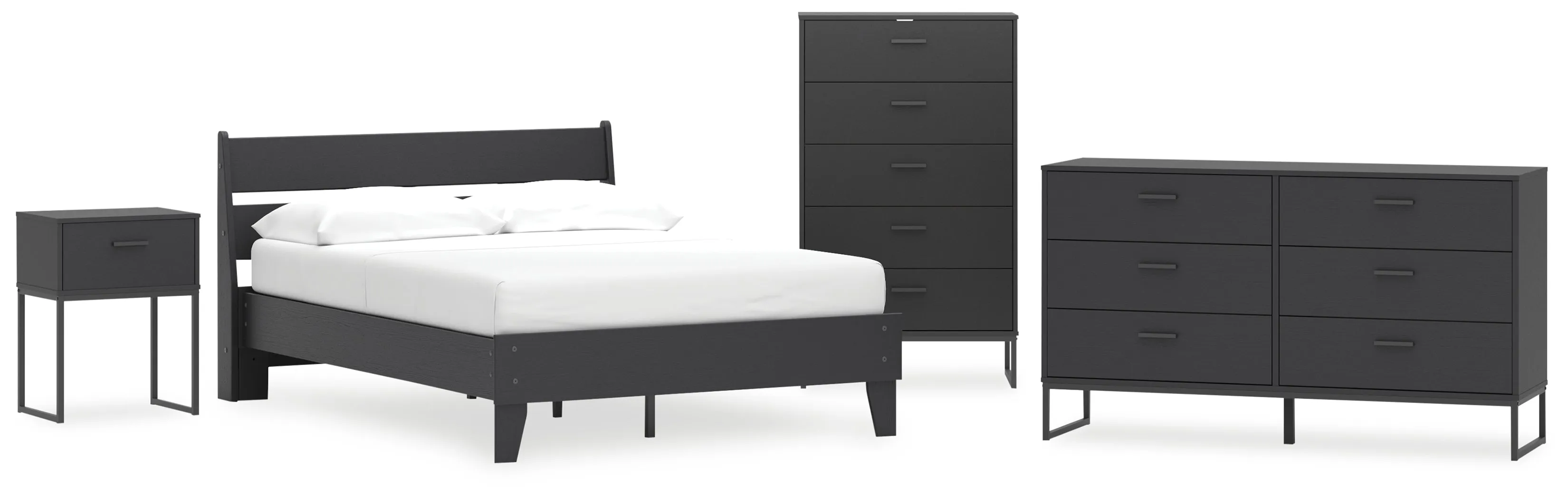 Socalle Full Panel Platform Bed with Dresser, Chest and Nightstand in Black