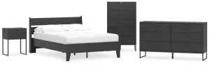 Socalle Full Panel Platform Bed with Dresser, Chest and Nightstand in Black