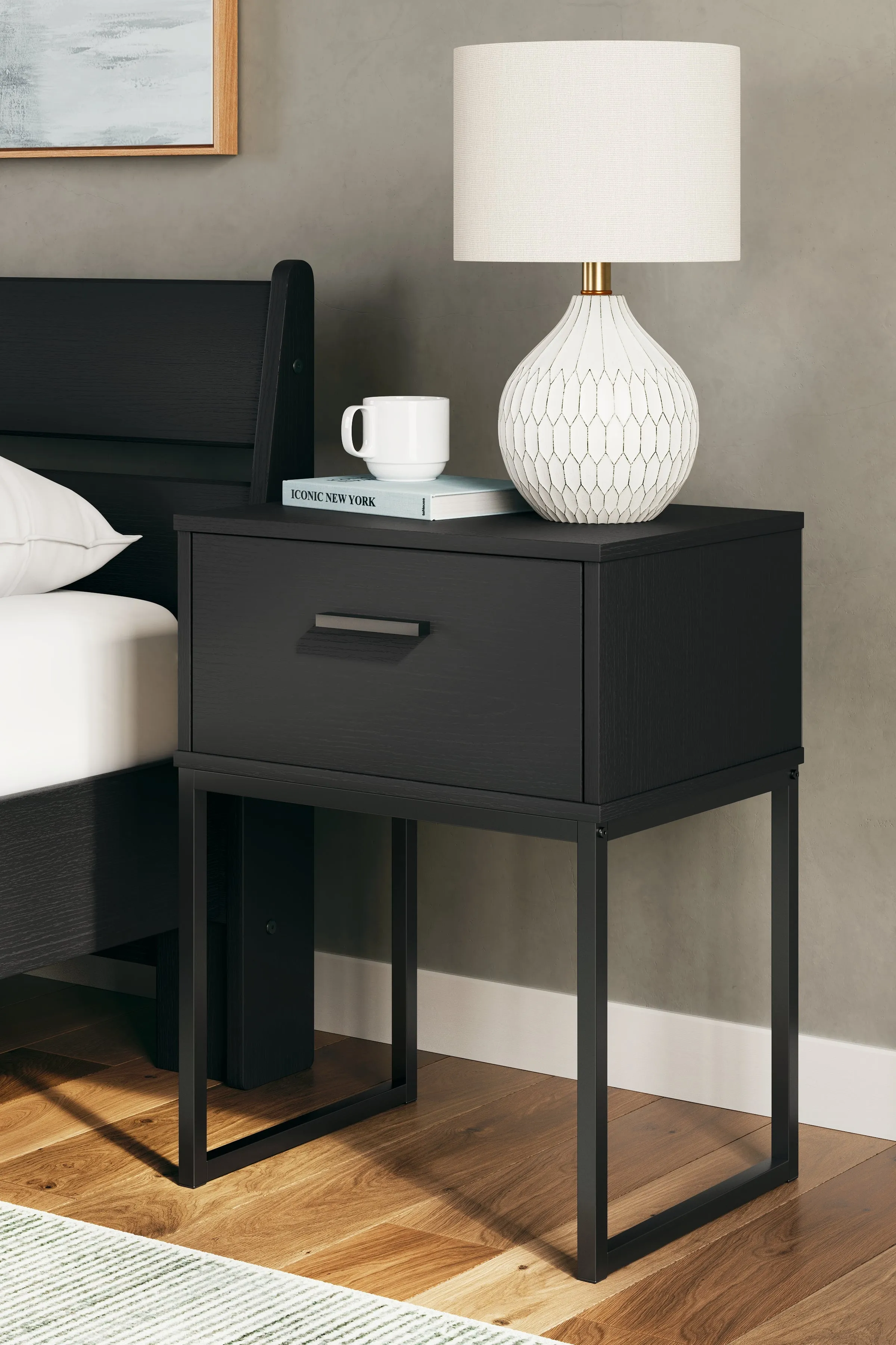 Socalle Twin Platform Bed with Nightstand in Black