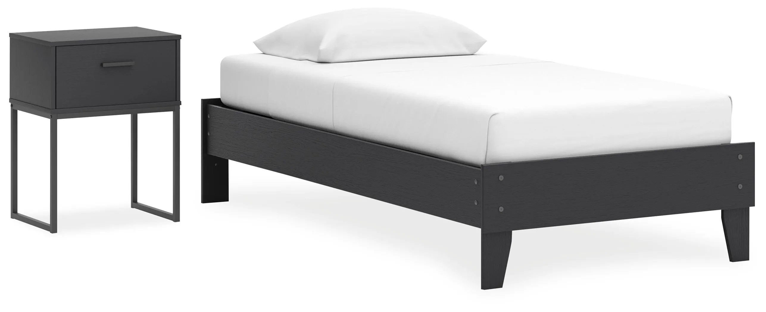 Socalle Twin Platform Bed with Nightstand in Black