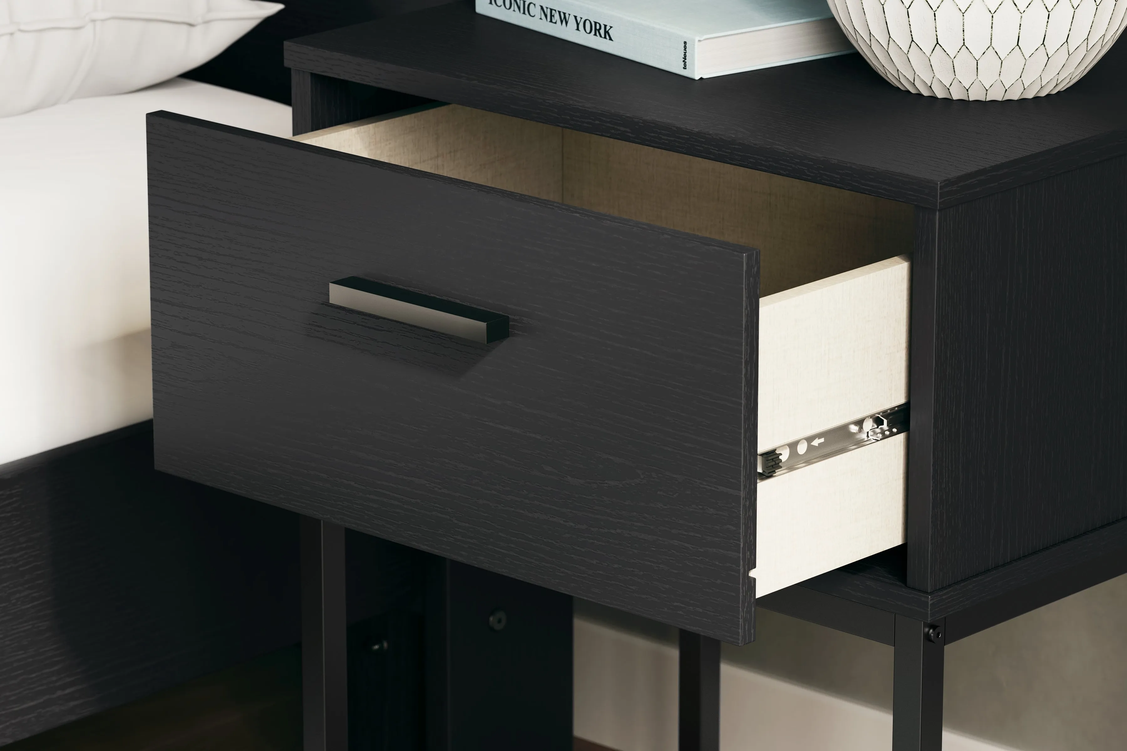 Socalle Twin Platform Bed with Nightstand in Black