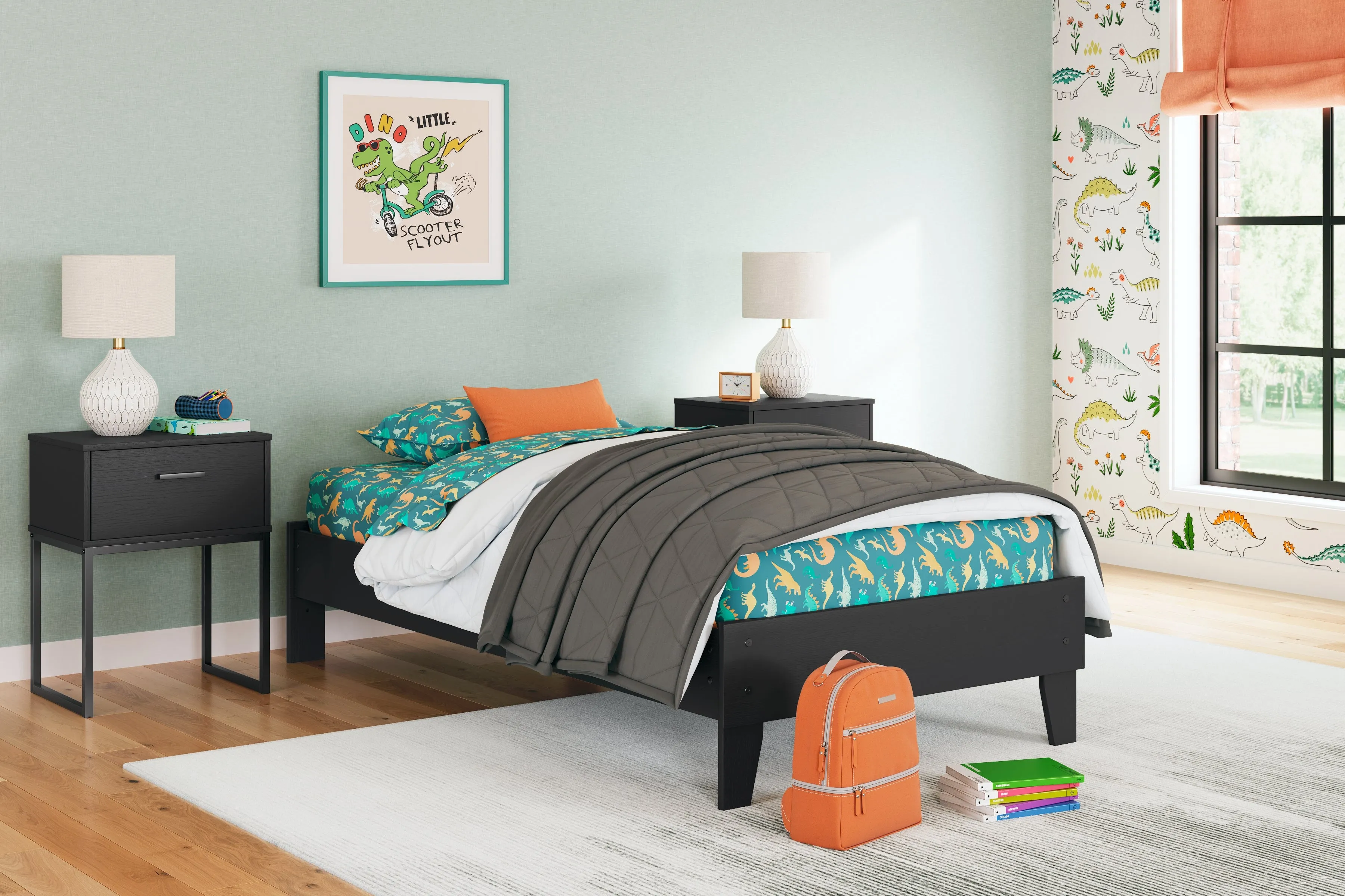 Socalle Twin Platform Bed with Nightstand in Black
