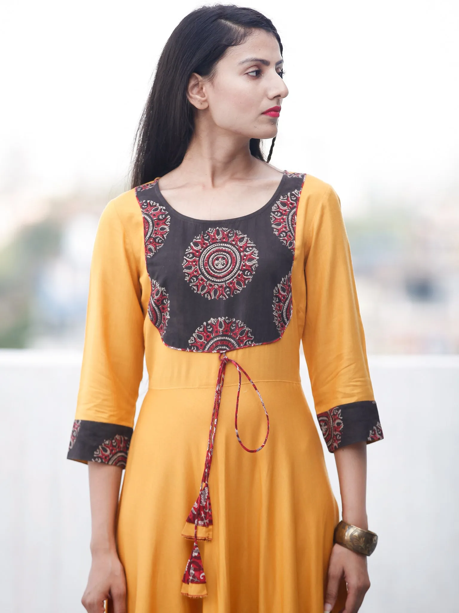 Sun Mood - Hand Block Printed Long Cotton Dress - D350F1818