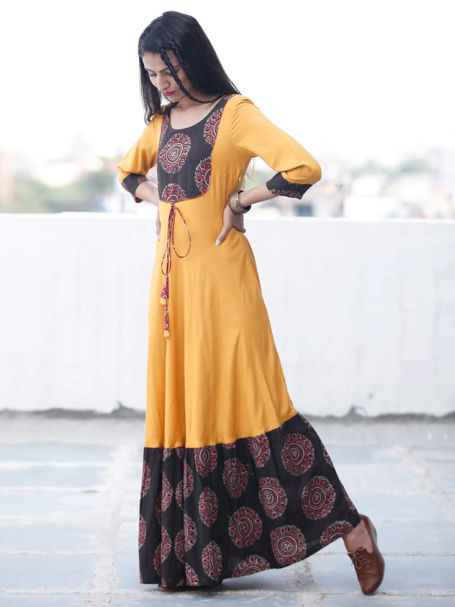 Sun Mood - Hand Block Printed Long Cotton Dress - D350F1818