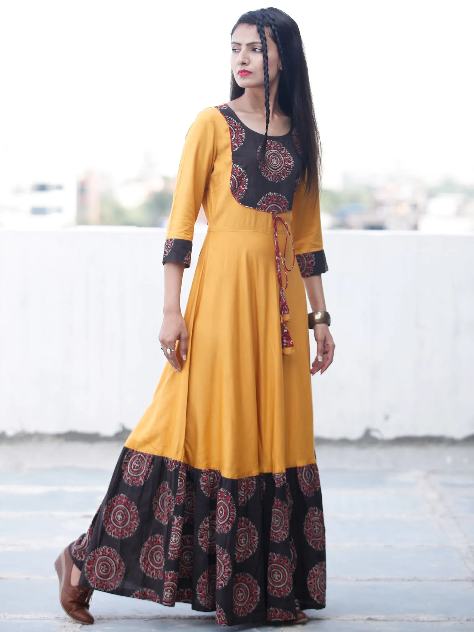 Sun Mood - Hand Block Printed Long Cotton Dress - D350F1818