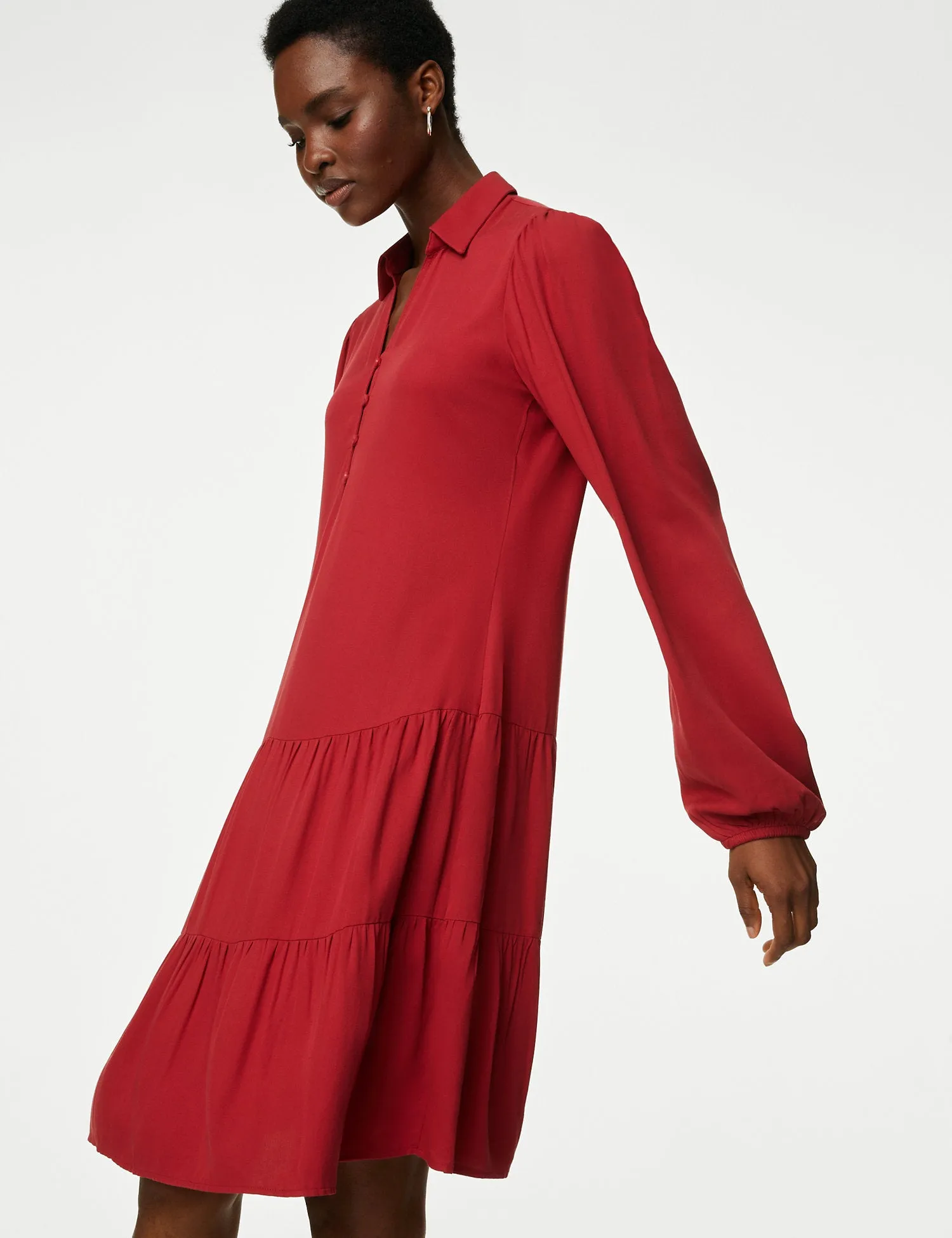V-Neck Knee Length Tiered Dress