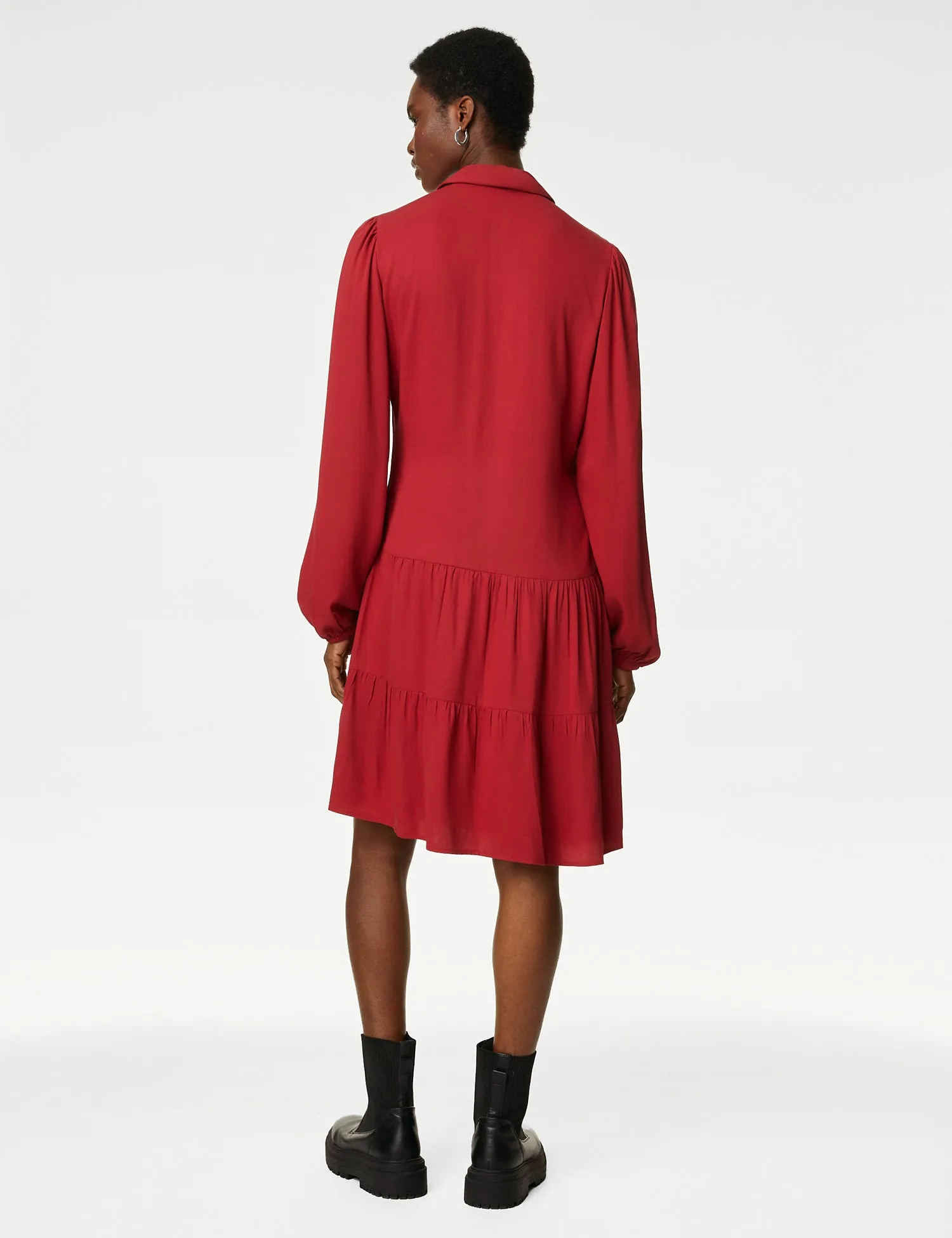 V-Neck Knee Length Tiered Dress