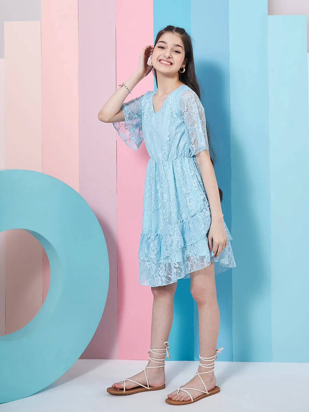 V-Neck Lace Fit Flare Dress
