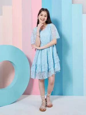 V-Neck Lace Fit Flare Dress