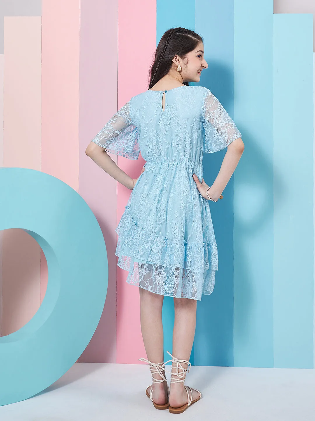 V-Neck Lace Fit Flare Dress