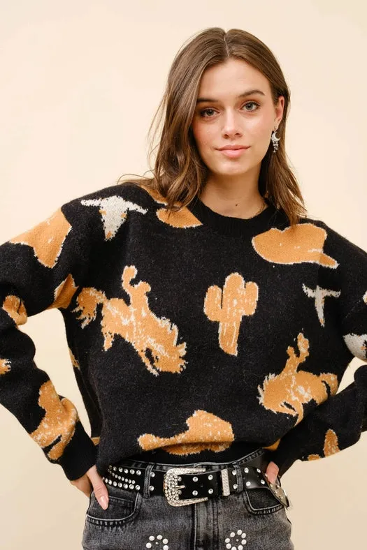 Western Motif Sweater Pullover