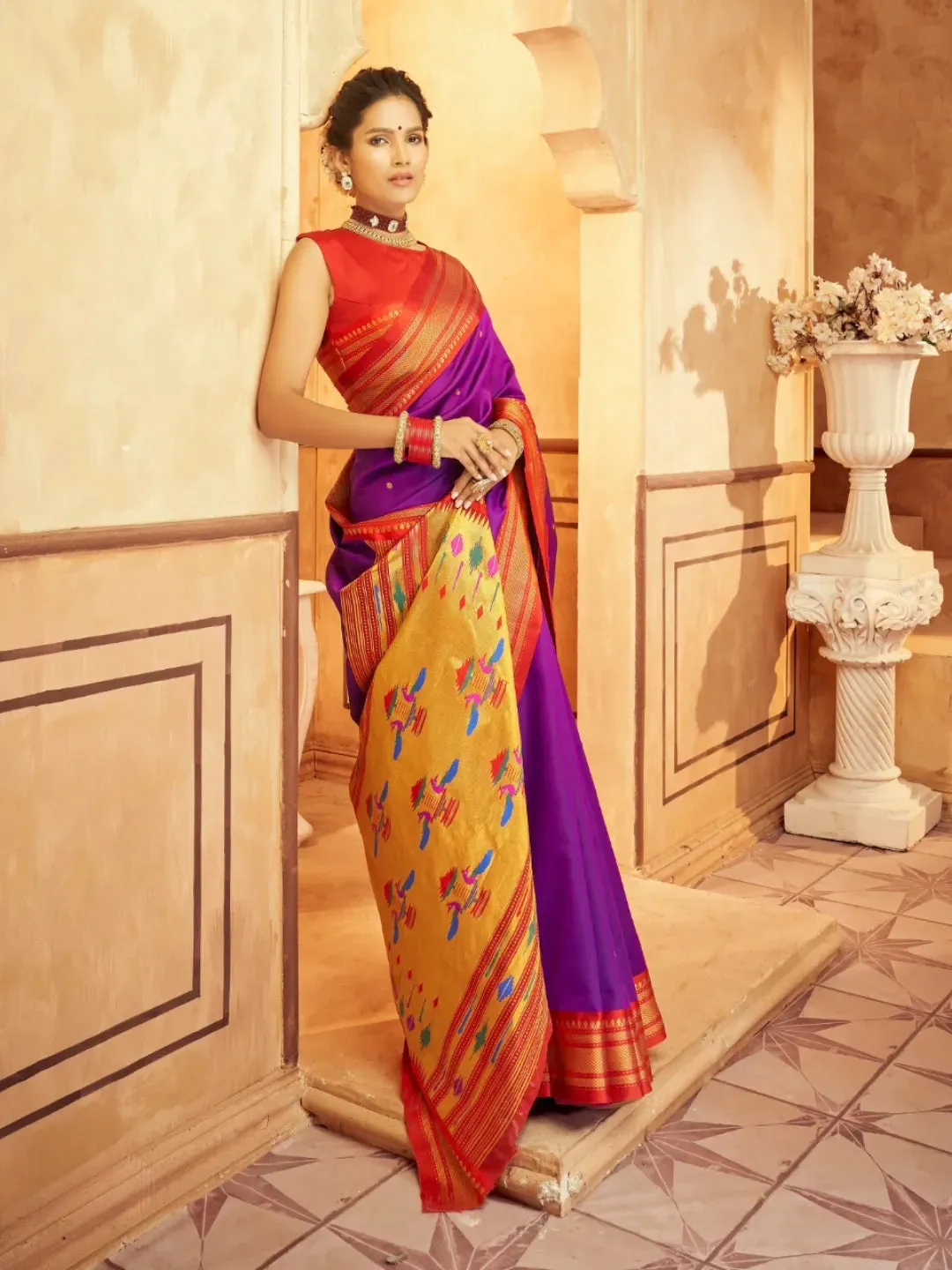 Whimsical Wine Pure Aniruddh Silk Pathani Saree