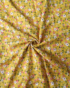 YELLOW SMALL FLOWERS DESIGN PRINTED RAYON FABRIC