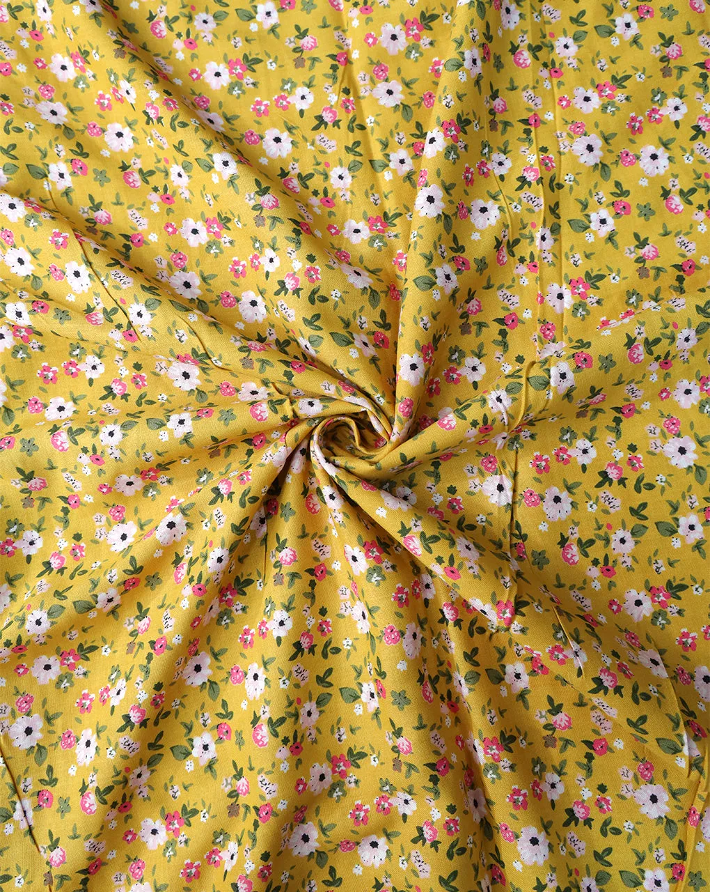 YELLOW SMALL FLOWERS DESIGN PRINTED RAYON FABRIC